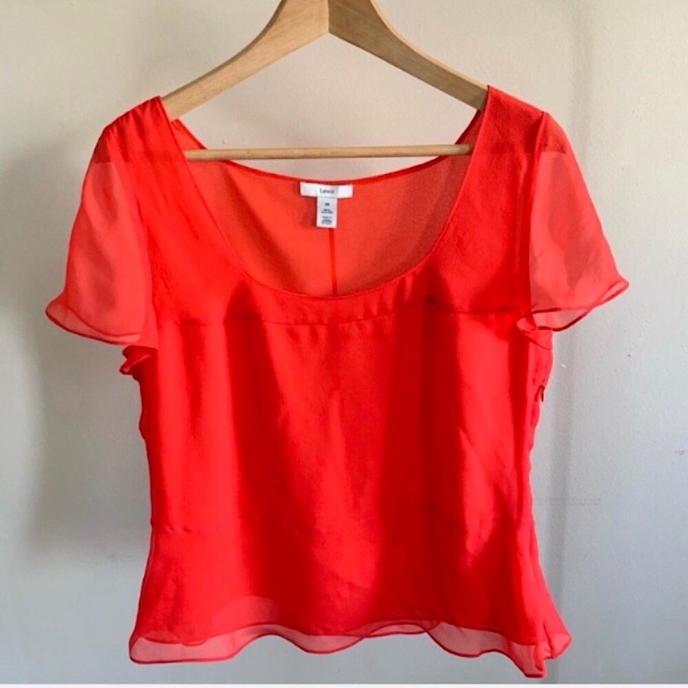 🆕🔥LEWIT-100%SILK BEAUTIFUL&ELEGANT SHORTSLEEVED SHEER SLEEVES&SHEER BOTTOM!! - Picture 3 of 8